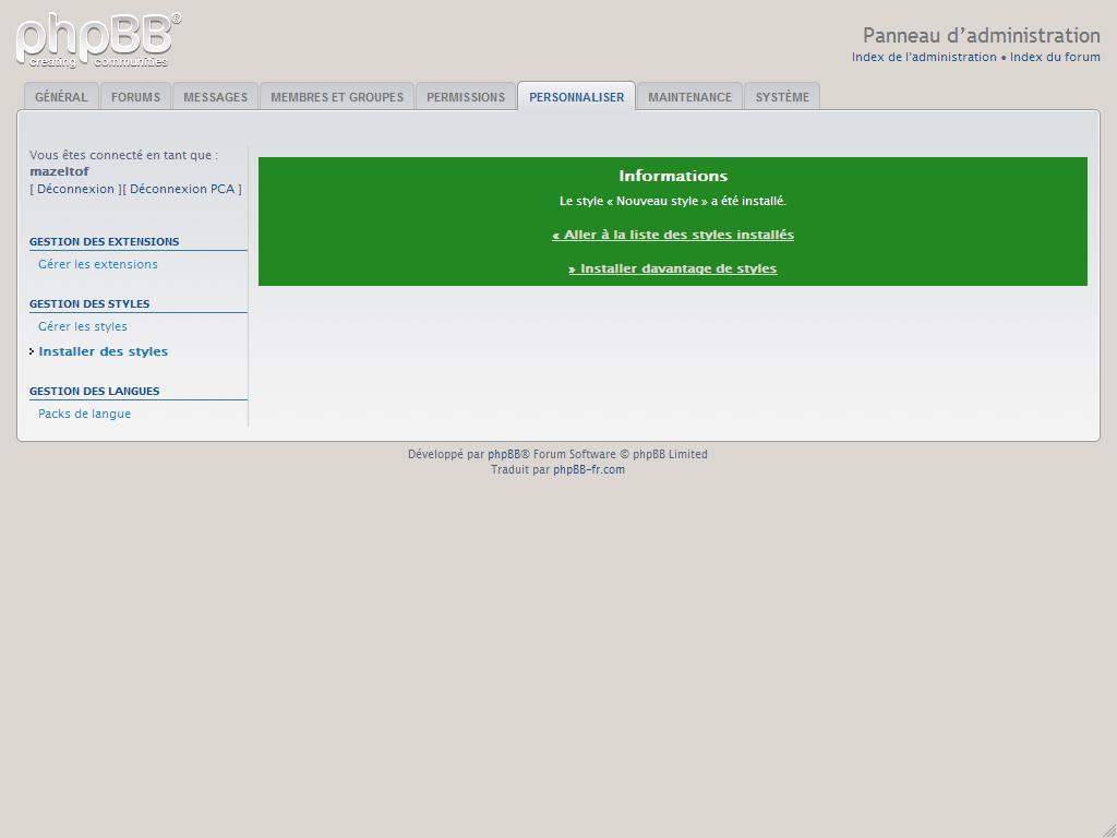 style phpBB installé avec succès
