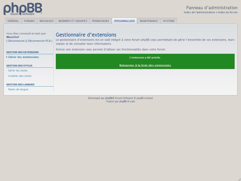 activation d'une extension phpBB