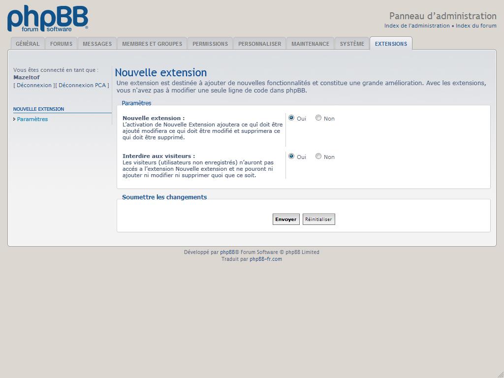 paramètres d'une extension phpBB